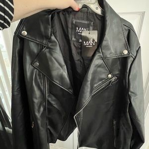 Black leather look MEN’s biker jacket, 3x, NWT